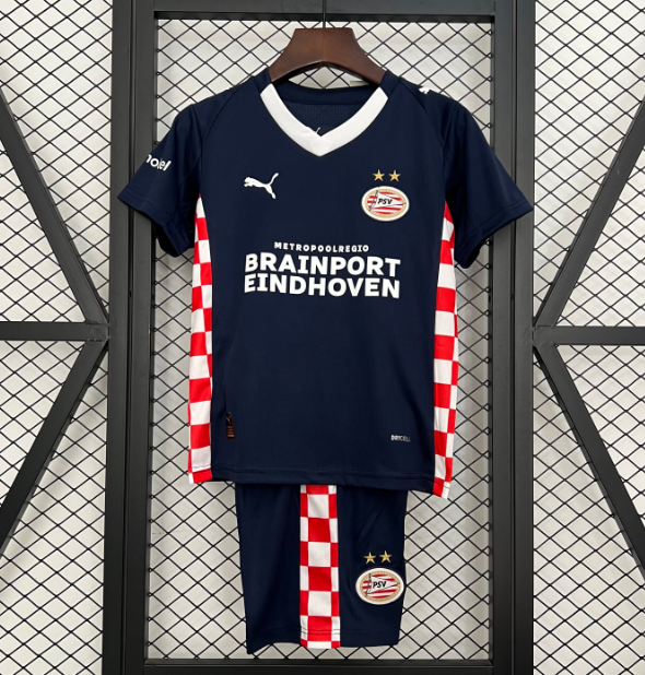 2025-26 PSV Eindhoven Kids Away Soccer Kits Shirt With Shorts